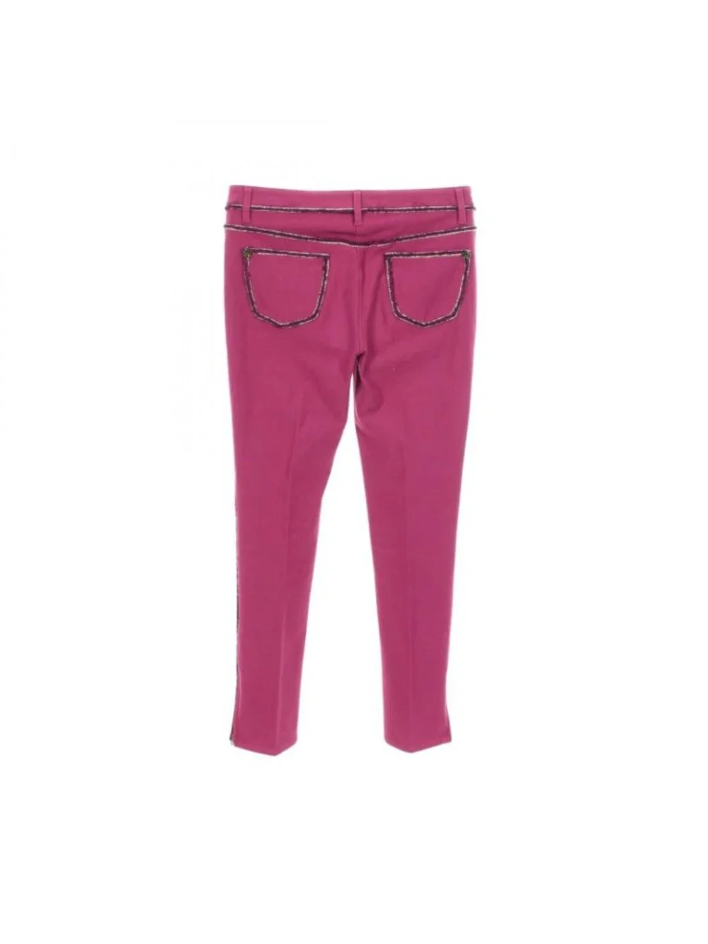 Chanel Pants CC Logo Button Tweed Trim Skinny Cotton